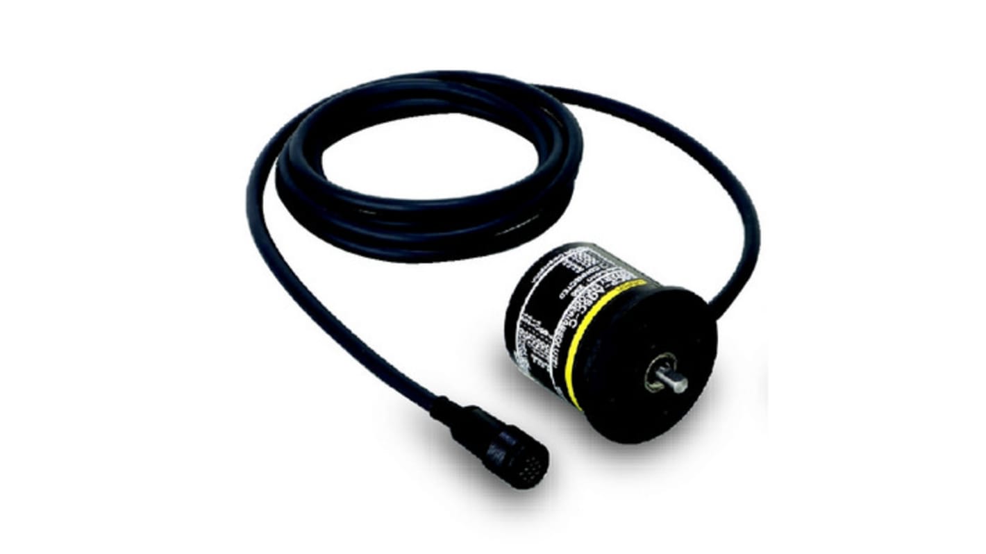 Encoder assoluto Omron E6CP-AG5C-C 256 5M, 256 impulsi/giro, uscita a collettore aperto, cavo 5 m, alimentazione 12-24 V.