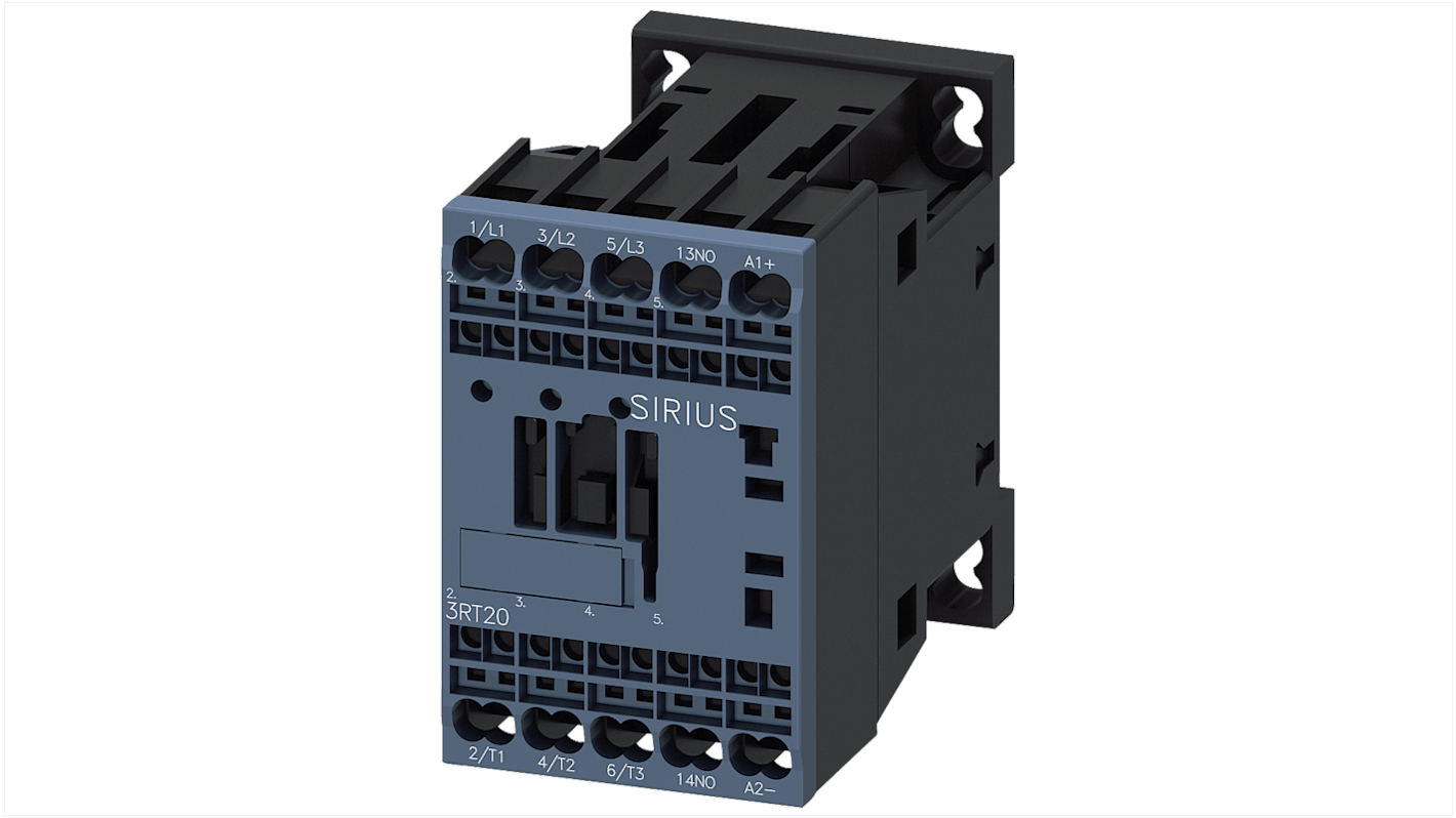 Contattore Siemens 3RT2016-2BB41-0CC0, 3 poli, 9 A, 4 kW, bobina 24 V c.c., con 1 contatto ausiliario NA.