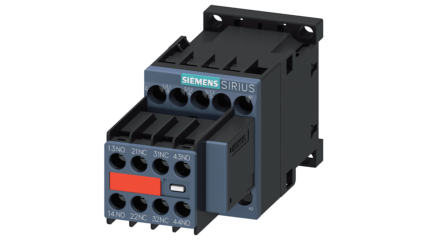 Contattore reversibile Siemens 3RT2016-1CP04-3MA0, 3 poli, 4 kW, 400 V, con connettore varistore e terminal a vite.
