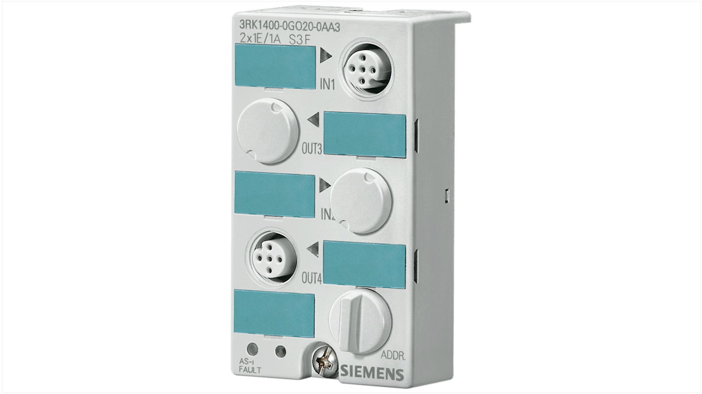Modulo I/O digitale Siemens 3RK1400-0GQ20-0AA3, 2 ingressi/uscite, IP67, connettori M12, compatibile con piastra U_ASI.