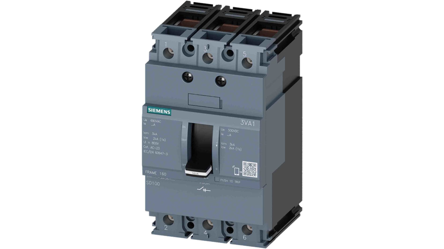Interruttore di isolamento Siemens 3VA1, 3 poli, 63A, design compatto, temperatura operativa da -25 a +70 gradi.