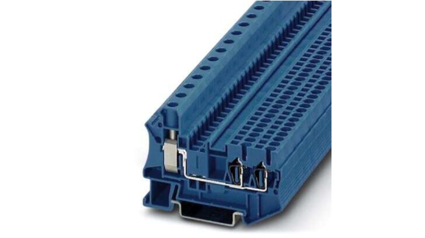 Morsettiera Phoenix Contact 3033142, blu, 57A. Terminal block con 5 collegamenti, gabbia a vite e molla in materiale PA. Ideale per distribuzioni di potenziale.