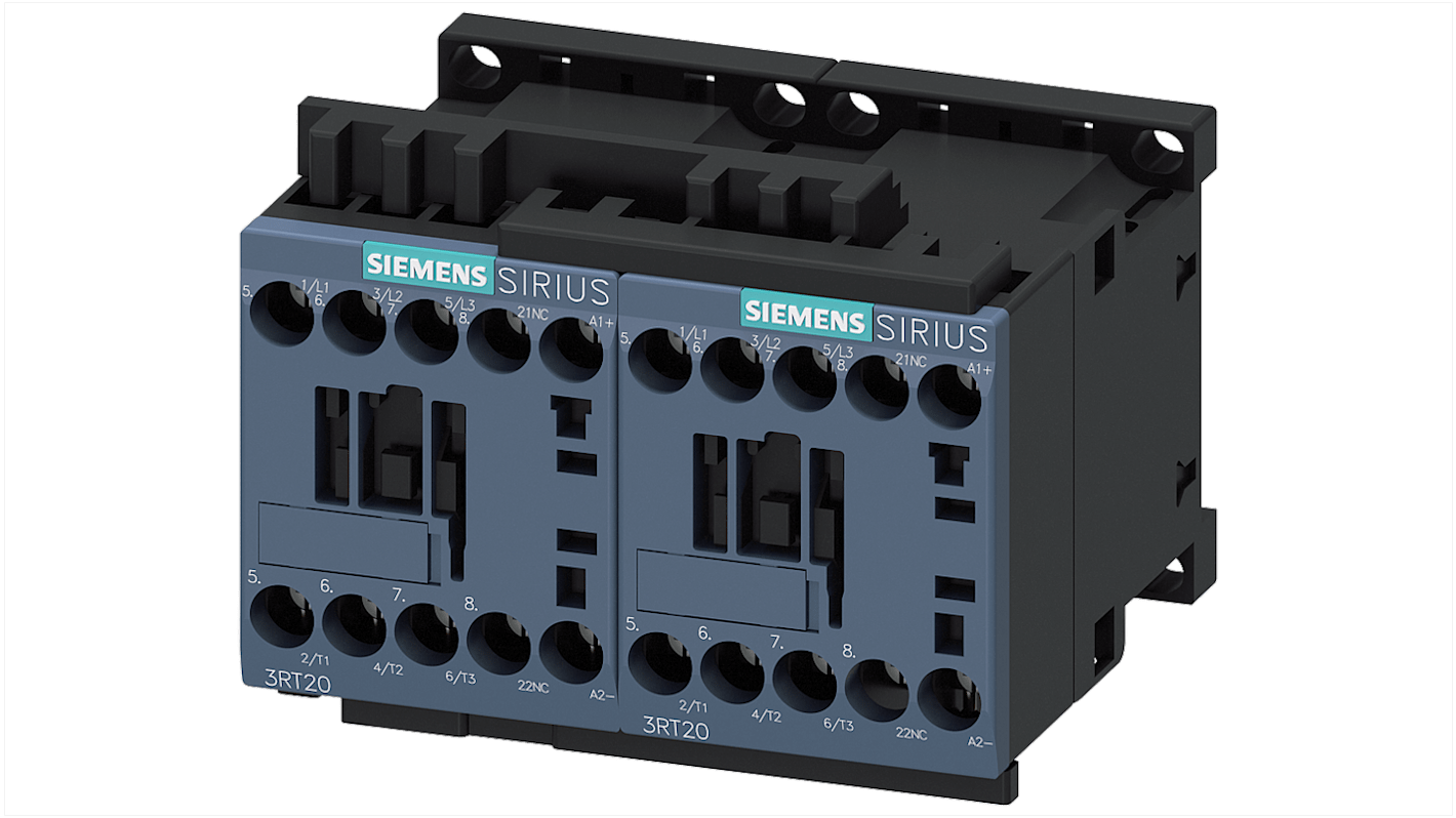 Teleinvertore Reversibile Siemens 3RA2324-8XB30-1AL2, 3 poli, 12 A, 5,5 kW, montaggio a vite su guida 35 mm, classe di protezione IP20.