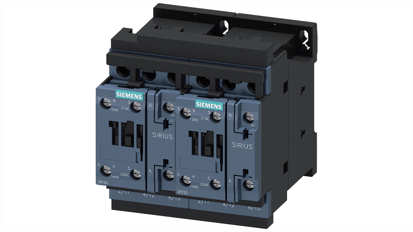 Teleinvertore Reversibile Siemens 3RA2326-8XB30-1AC2, 3 poli, 25 A, 11 kW, montaggio a vite, bobina 24 V c.a., IP20.