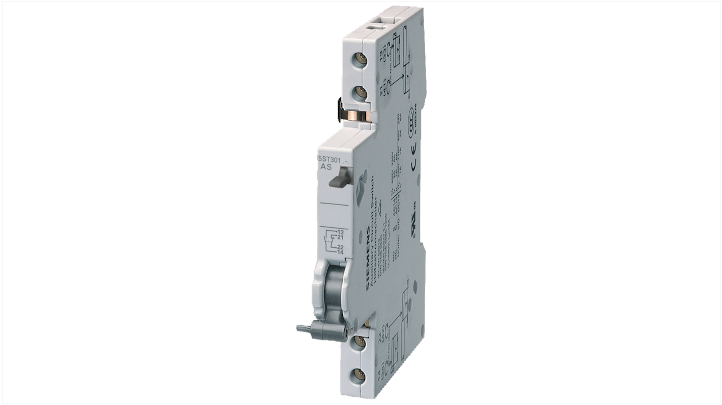 Blocco interruttore ausiliario Siemens 5ST3012-2, 2 contatti NC, montaggio su guida DIN, compatibile con MCB.