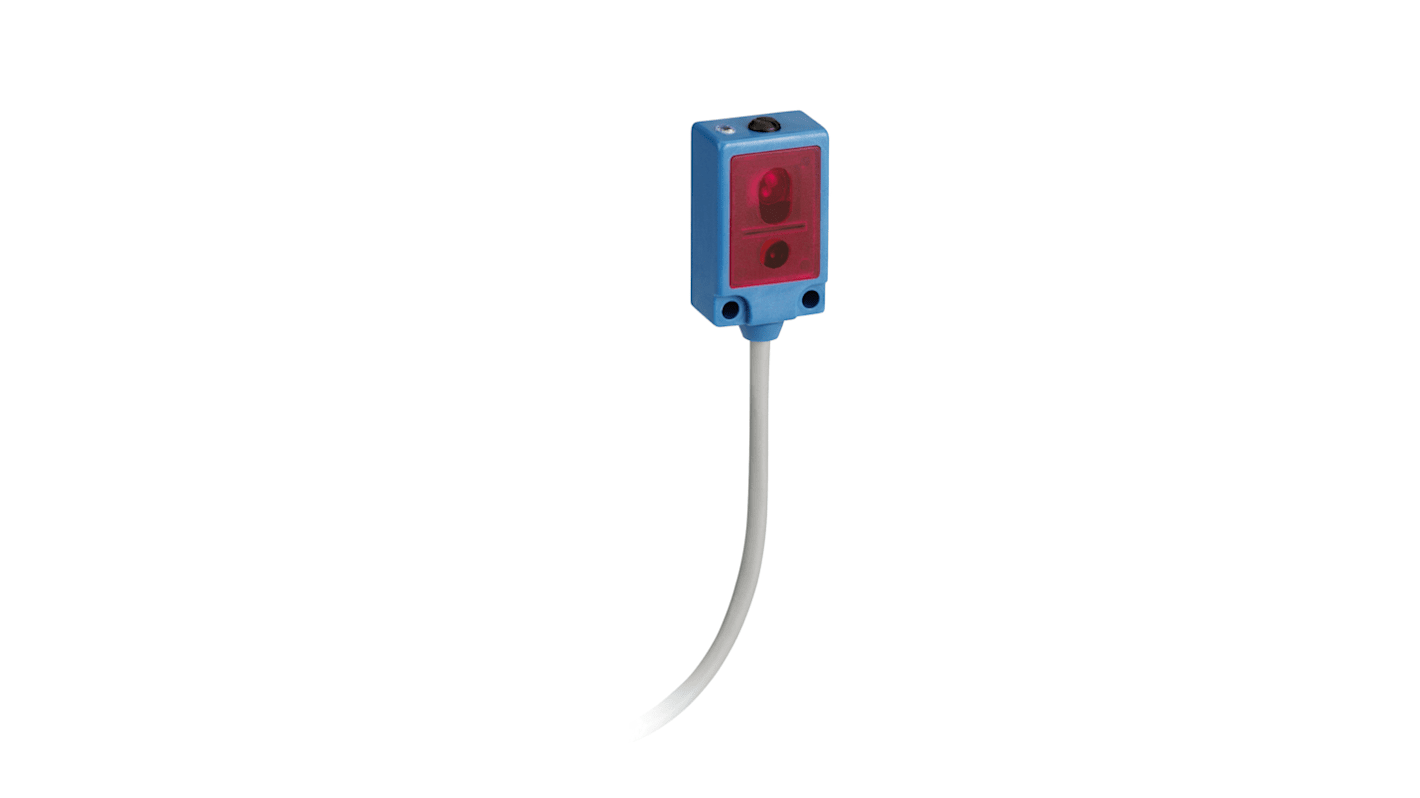 Sensore fotoelettrico Telemecanique Sensors XUYPS989SP, miniaturizzato, rilevamento fino a 4 m, uscita PNP, grado di protezione IP67.