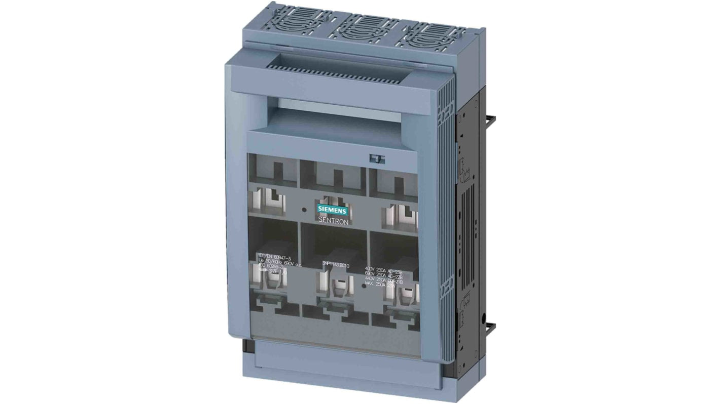 Sezionatore portafusibili Siemens 3NP1143-1BC10, 3 poli, 250A, 690V, resistenza sovratensioni 8kV, serie SENTRON.