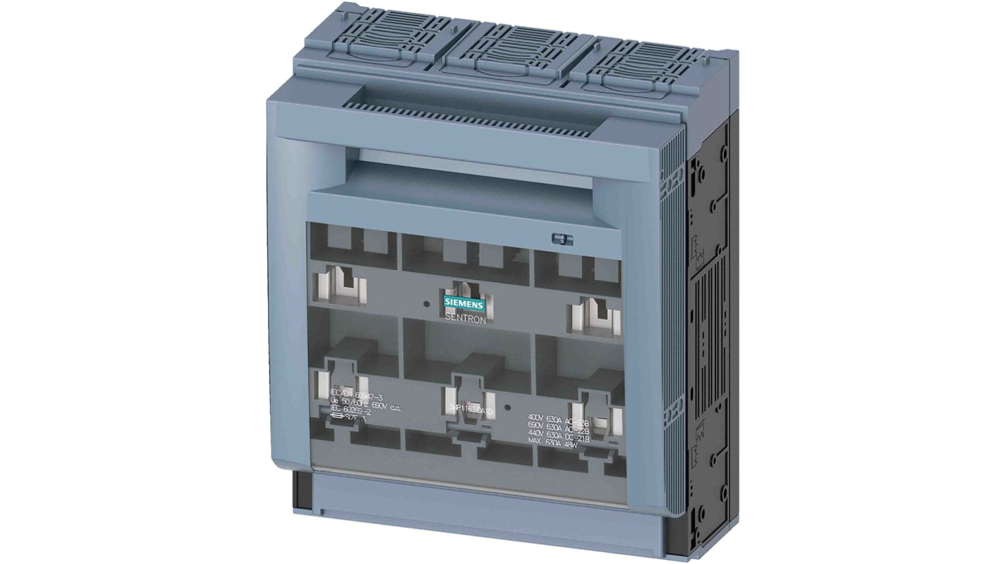 Sezionatore con fusibile Siemens Sentron 3NP1163-1DA10, 630A, 3 poli, NH2/NH3. Protezione e sicurezza per impianti elettrici.