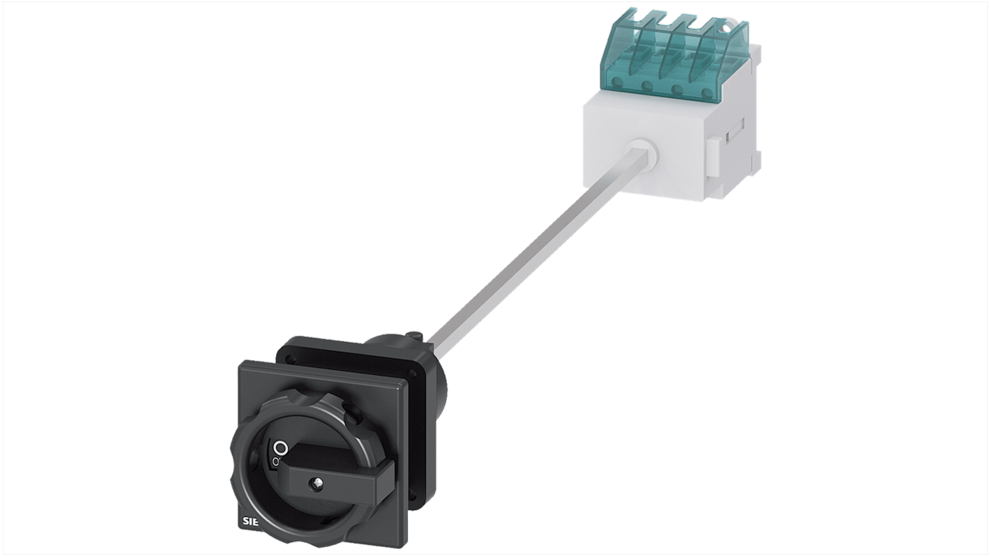 Interruttore di isolamento Siemens 3LD2044-0TK51, 3 poli, 16A, montaggio fisso, lunghezza albero 300 mm, compatibile con guide 35 mm.