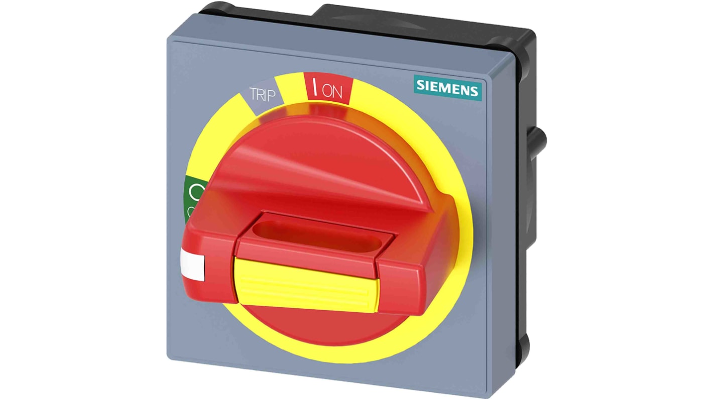 Manopola rotante Siemens 8UD1721-0AB25 per interruttori 3VA1/2, lunghezza 36mm, colore rosso-giallo, bloccabile, protezione IP65.