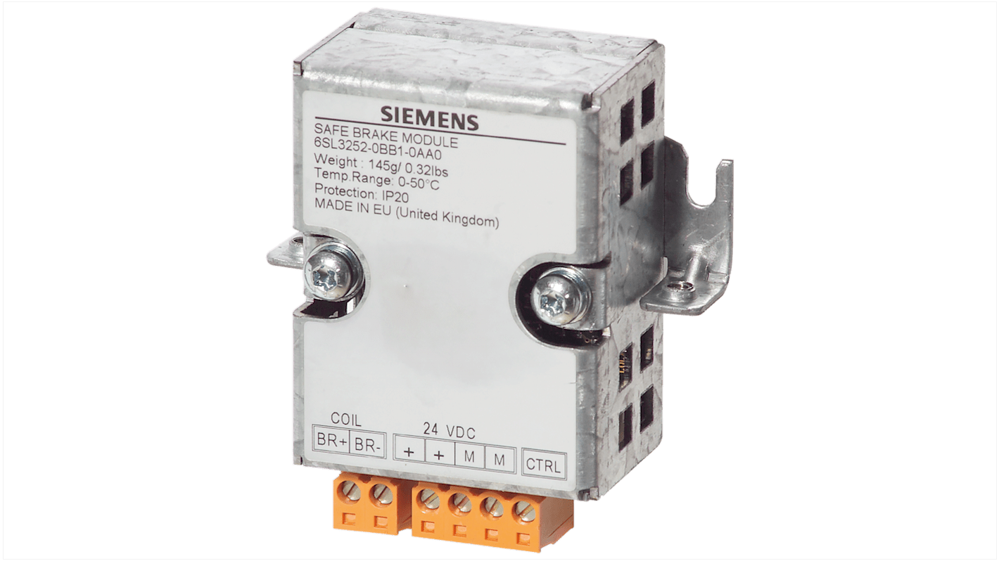Relè di frenatura sicura Siemens 6SL3252-0BB01-0AA0 per SINAMICS S120, 24V, 2 canali. Peso 0.270 Kg, prestazioni elevate.