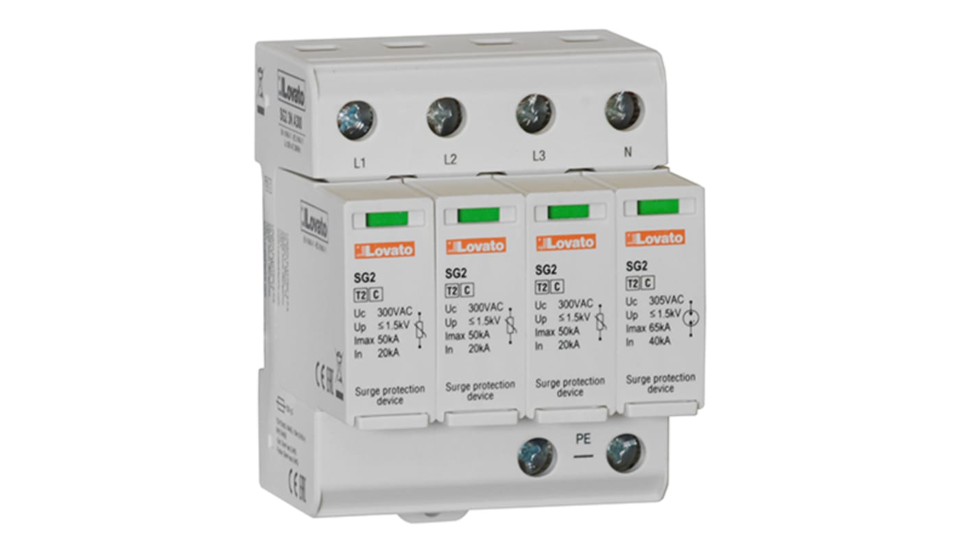 Lovato SG23NA300, dispositivo di protezione da sovracorrente 3 fasi, montaggio su guida DIN, corrente di scarica 20kA per polo.