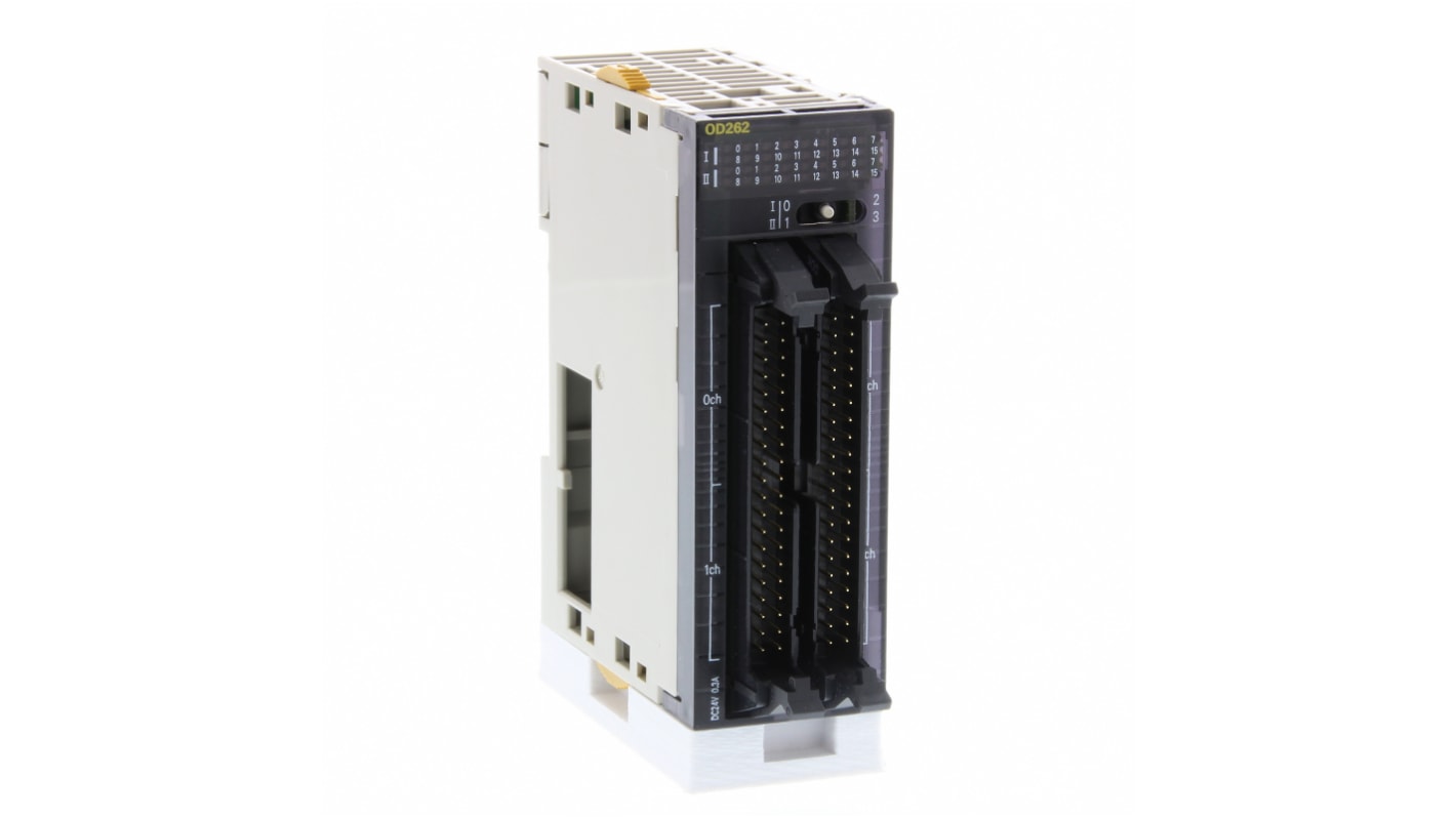 Modulo I/O Omron CJ1W-OD262, 16 uscite PNP, protezione cortocircuito, dimensioni 90x31x89 mm, compatibile con serie CJ.
