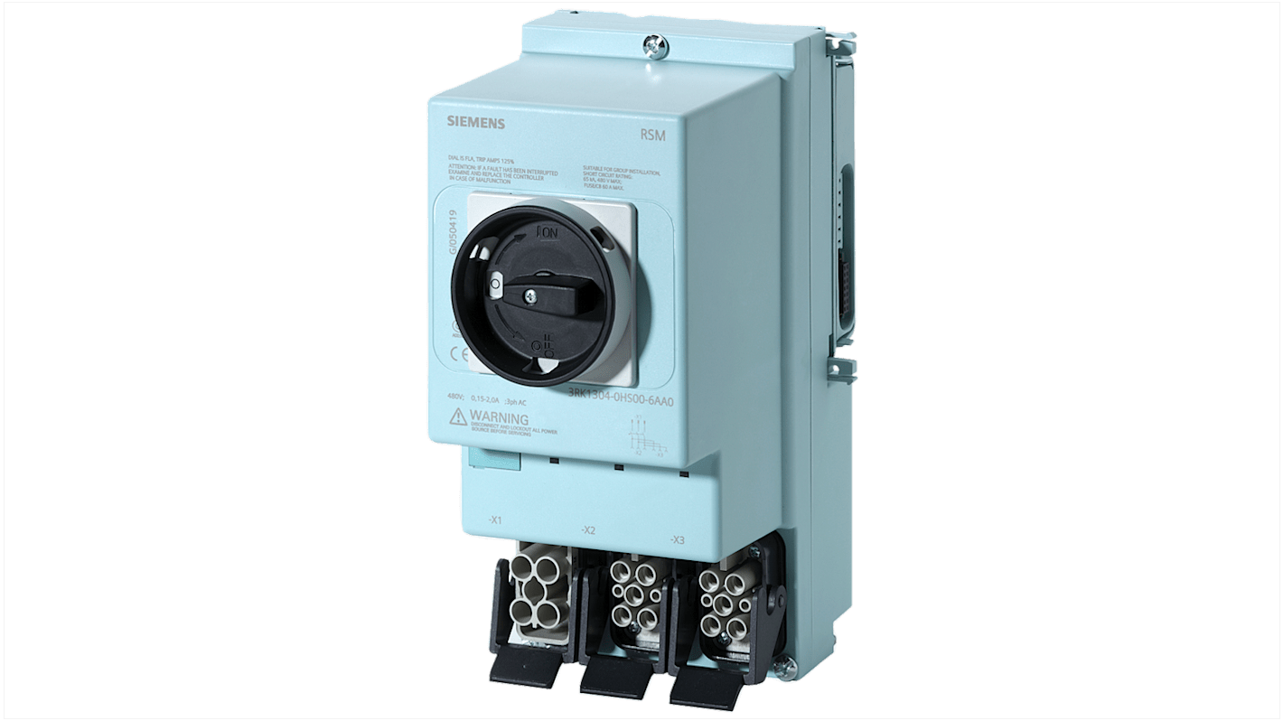 Starter manuale Siemens 3RK1304-0HS00-6AA0, 400 V, 25 A, IP65, montaggio a vite, per interruttore di manutenzione.