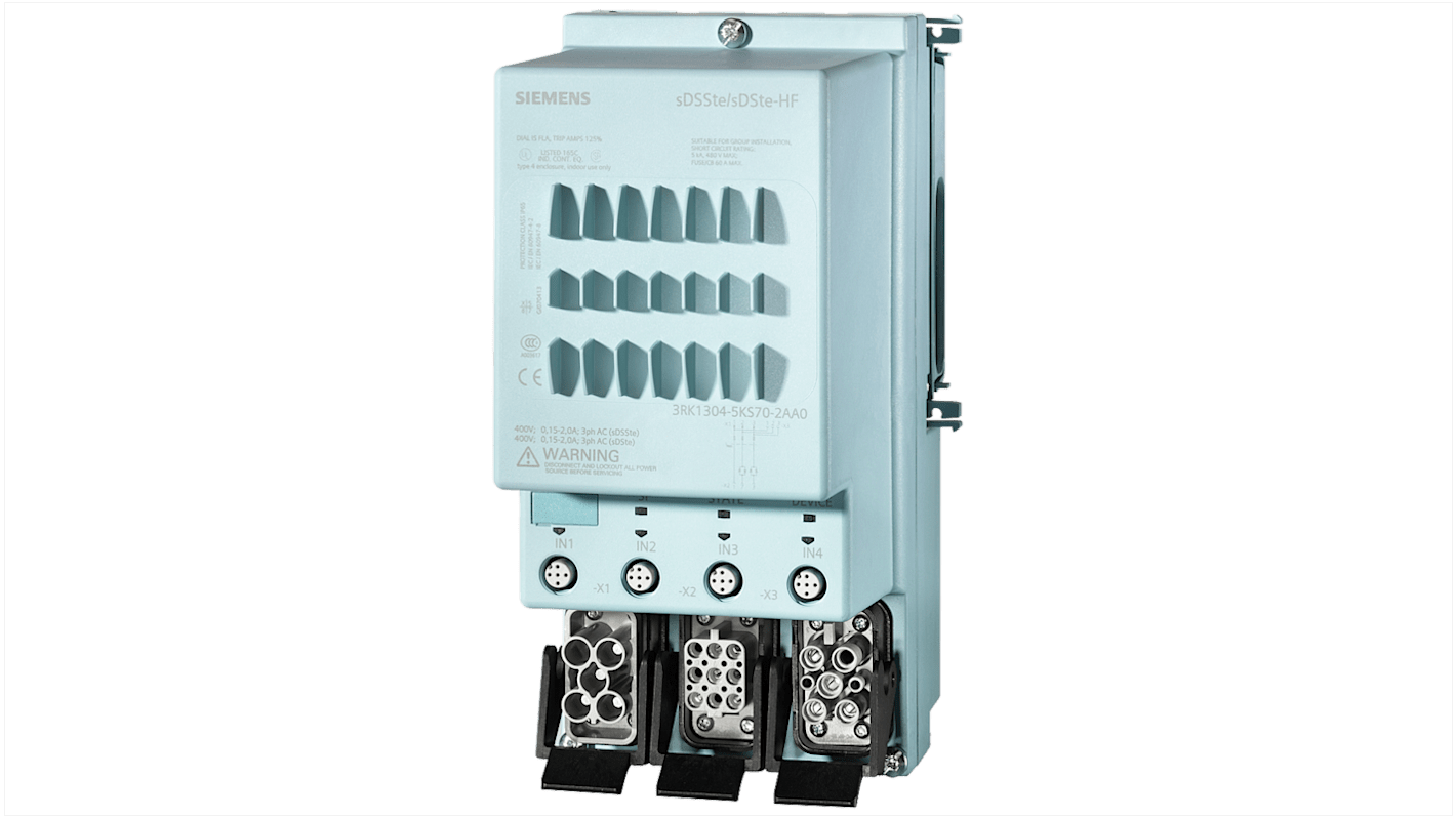 Starter per motore manuale Siemens 3RK1304-5KS70-2AA0, potenza 0,9 kW, tensione 400 V, grado di protezione IP65.