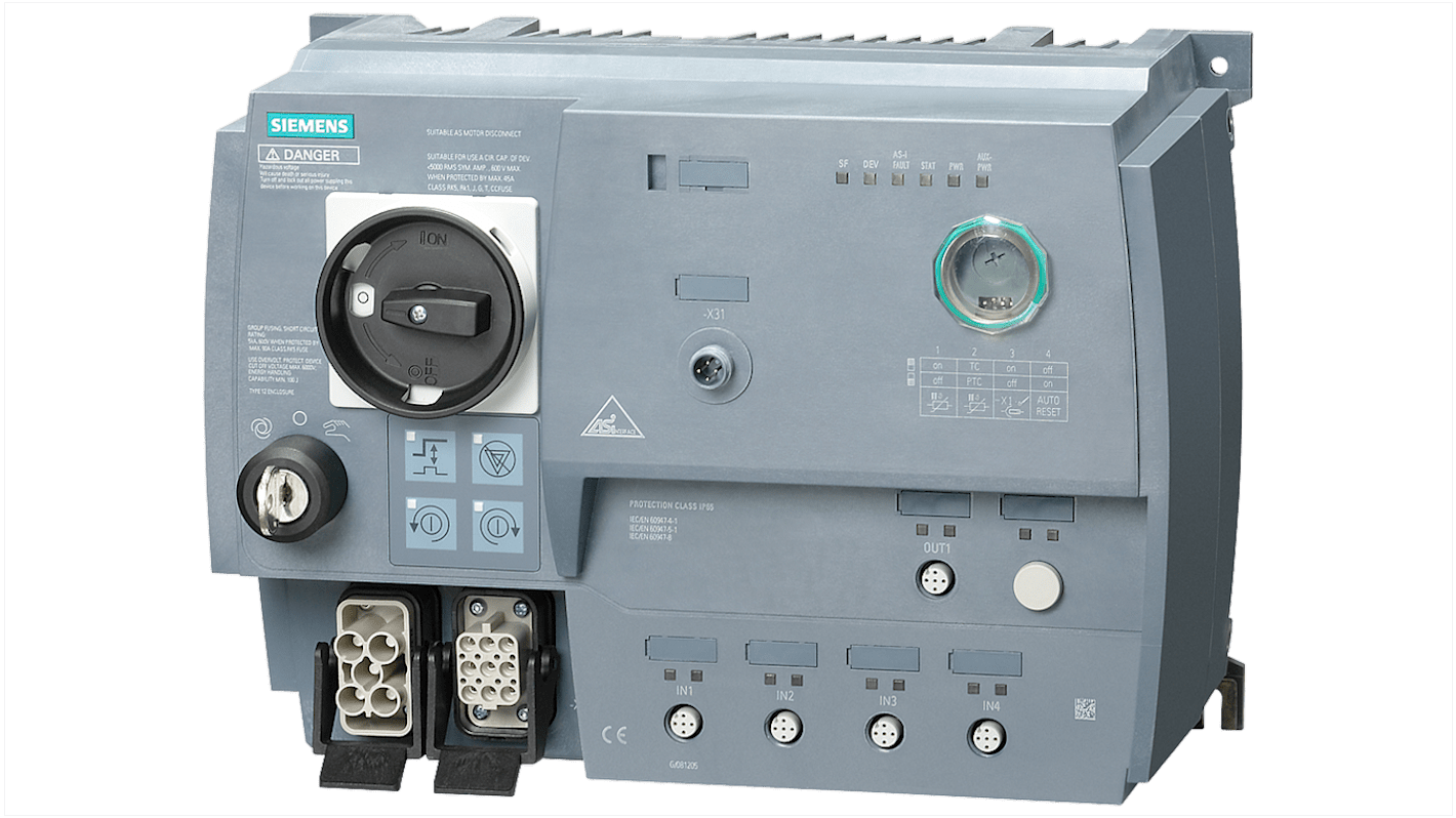 Starter per motore Siemens 3RK1315-6KS41-3AA3, 3 fasi, 0,75 kW, 400 V, IP65, protezione sovraccarichi.