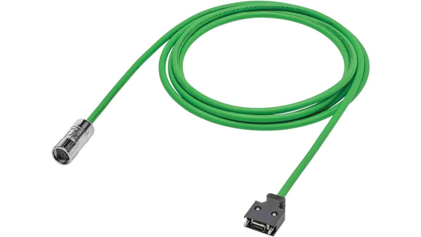 Cavo segnale Siemens 6FX3002-2CT12-1AD0 per SINAMICS V90, lunghezza 3 metri, connettore diritto, tensione di prova 500V.