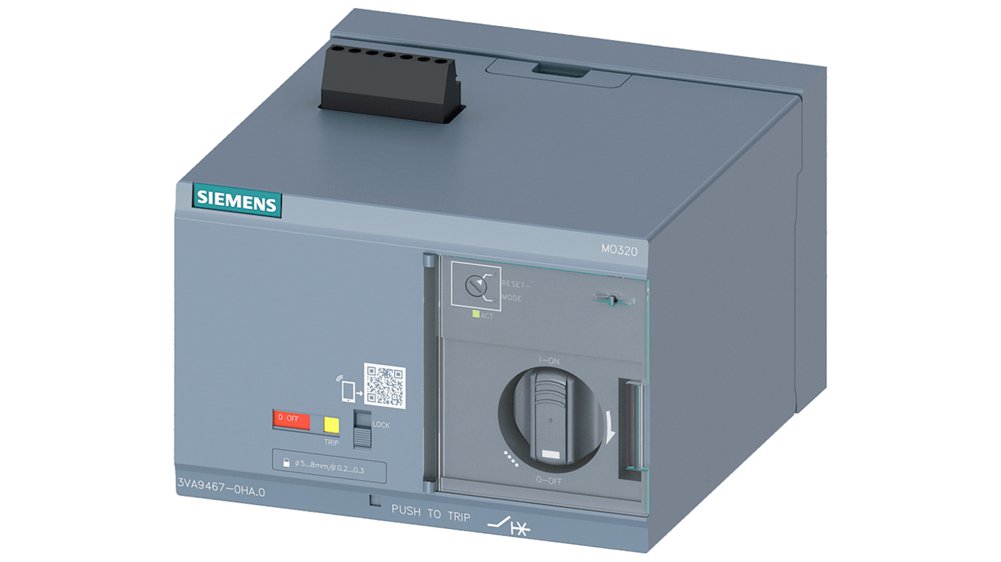 Operatore motore Siemens 3VA9467-0HA20, grigio, lunghezza 149 mm, per dispositivi di protezione e monitoraggio.