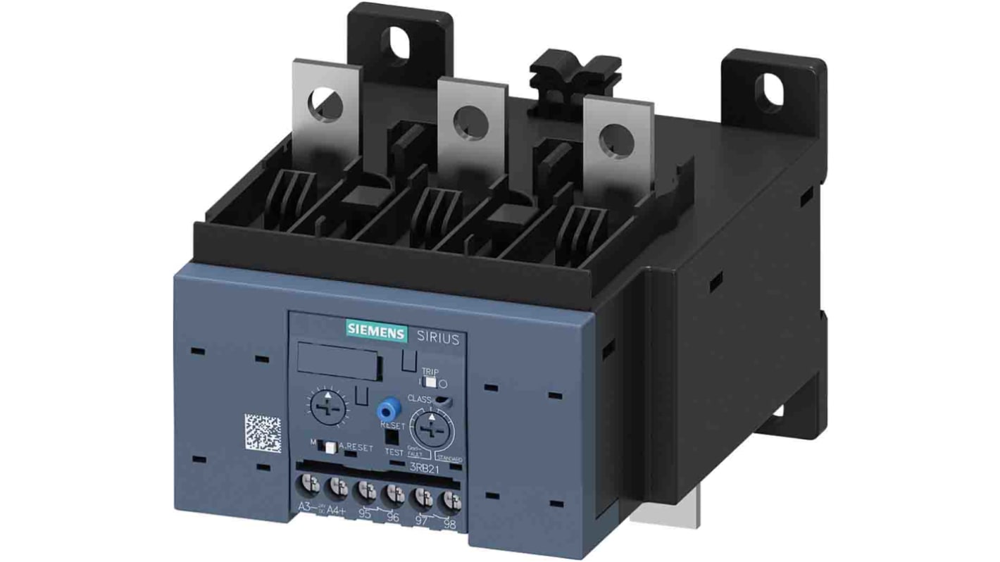 Relè di sovraccarico Siemens 3RB2153-4FC2, 3 poli, corrente nominale 200 A, montaggio autonomo, classe di intervento regolabile.