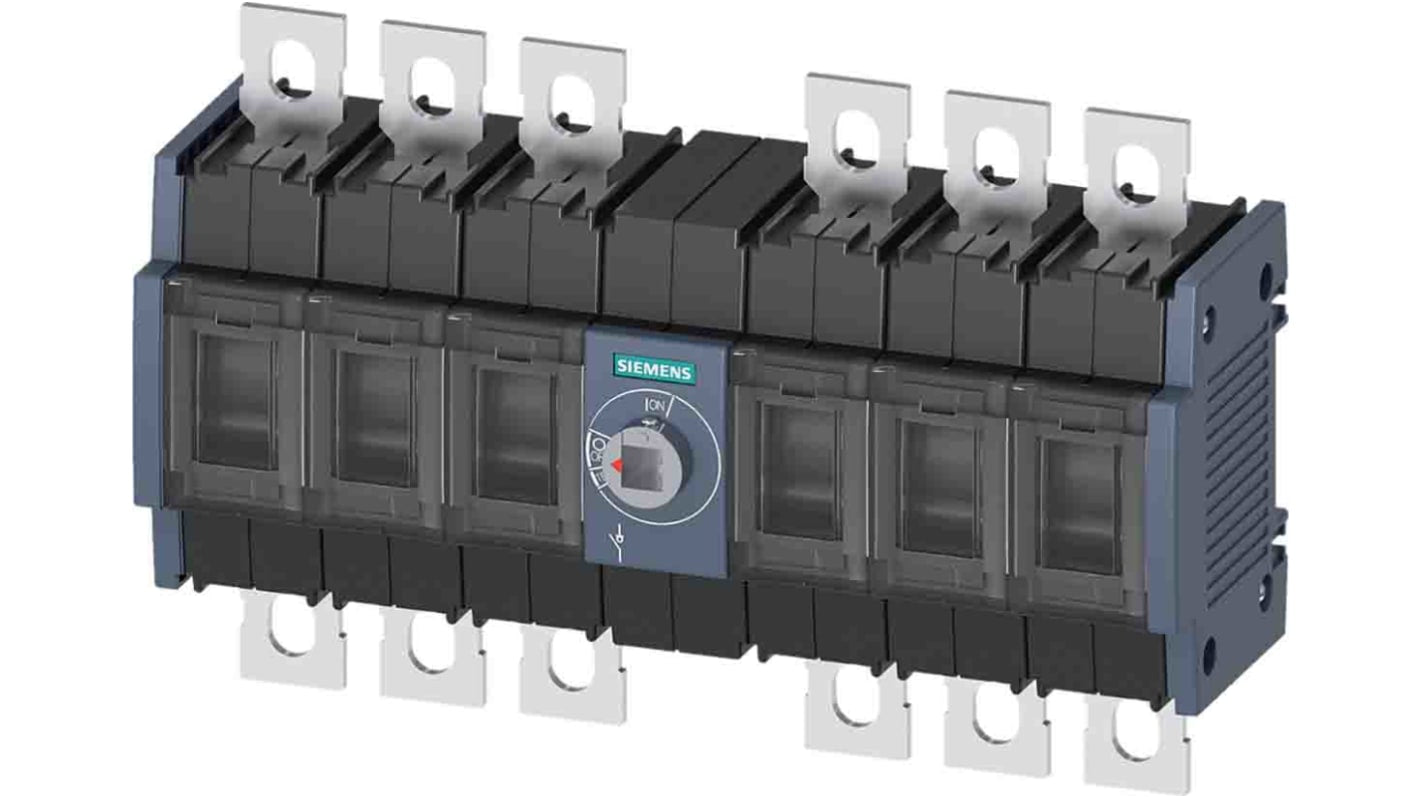 Sezionatore interruttore Siemens SENTRON 3KD, 6 poli, 125A, montaggio su guida DIN, tensione 690V, grado di protezione IP00.
