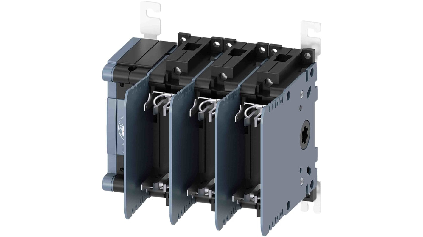 Sezionatore portafusibili Siemens 3 poli, montaggio su guida DIN, corrente massima 32A, configurazione 4CO, dimensioni 153x148,3x132,7 mm.