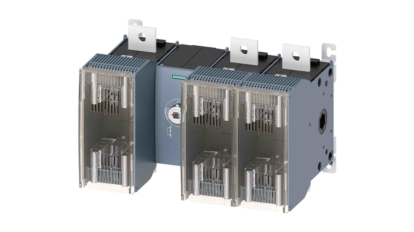 Sezionatore portafusibili Siemens 3KF5380-0MF11, 800 A, 3 poli, montaggio superficiale, fusibili NH2/NH3, resistenza 12 kV.