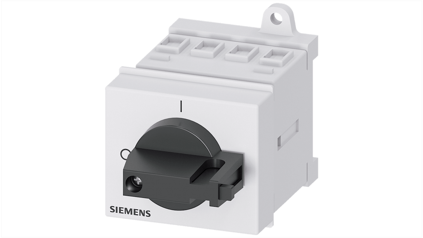 Interruttore di isolamento Siemens 3LD2030-1TL11, 4 poli, 16 A, montaggio su guida DIN, dimensioni 91x45x53 mm, colore nero.
