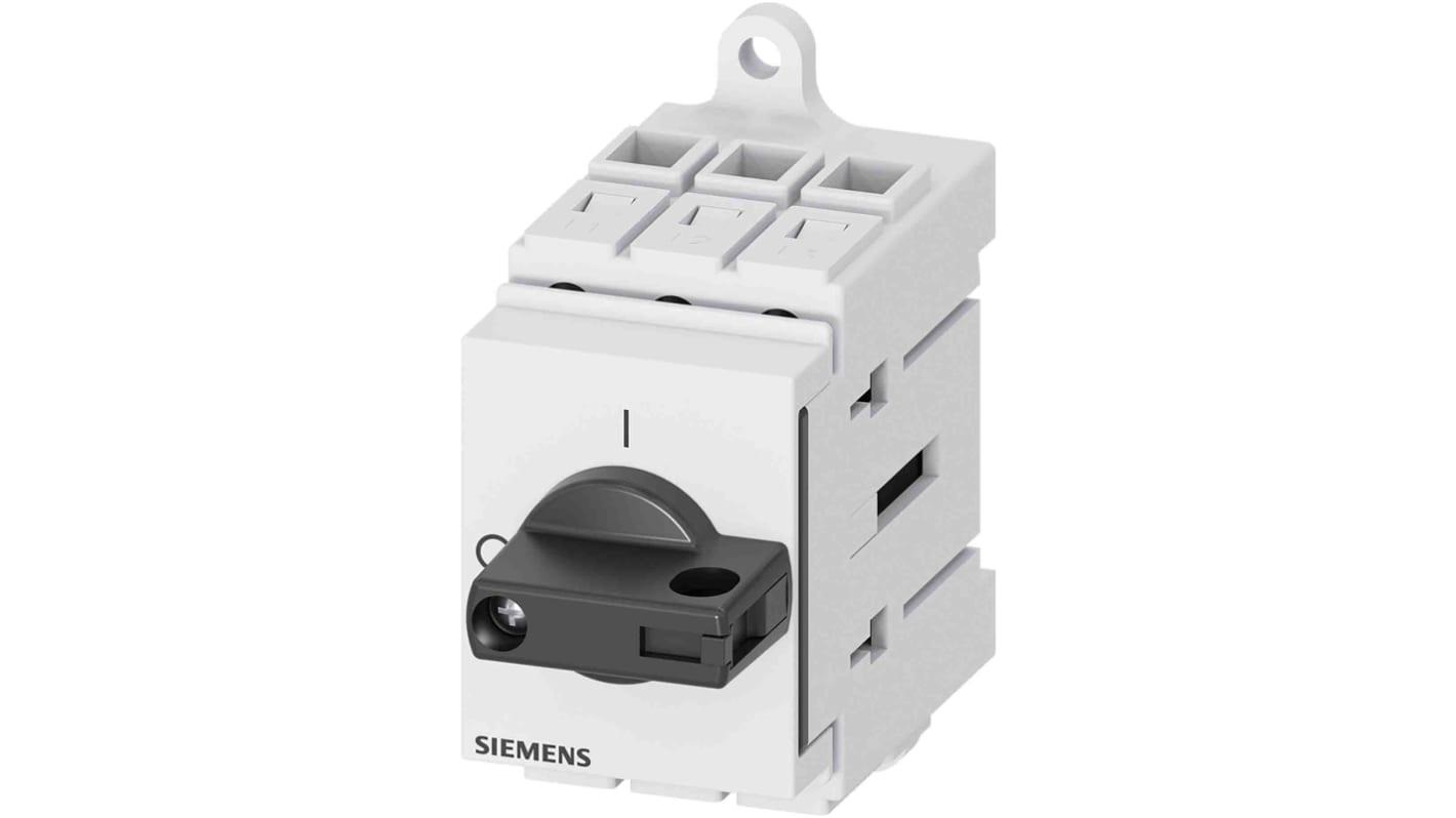 Interruttore di isolamento Siemens 3LD, 3 poli, 40 A, montaggio su guida DIN, IP40, per applicazioni elettriche.