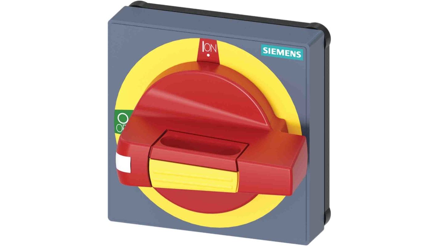Manopola rotante Siemens 8UD1771-2AD05, colore rosso/giallo, per dispositivi 3KD e 3KF, dimensioni 84x84x80 mm, classe IP65.