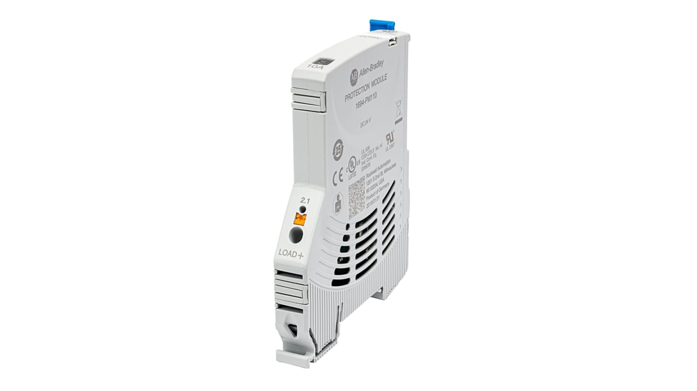 Interruttore elettronico di circuito Rockwell Automation 1694-PM18, 1 canale, 8A, 24V, con monitoraggio di corrente e tensione.