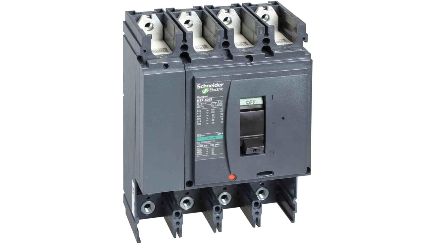 Interruttore magnetotermico scatolato Schneider Electric, 4 poli, 400A, 690V, montaggio fisso, grado di protezione IP40.