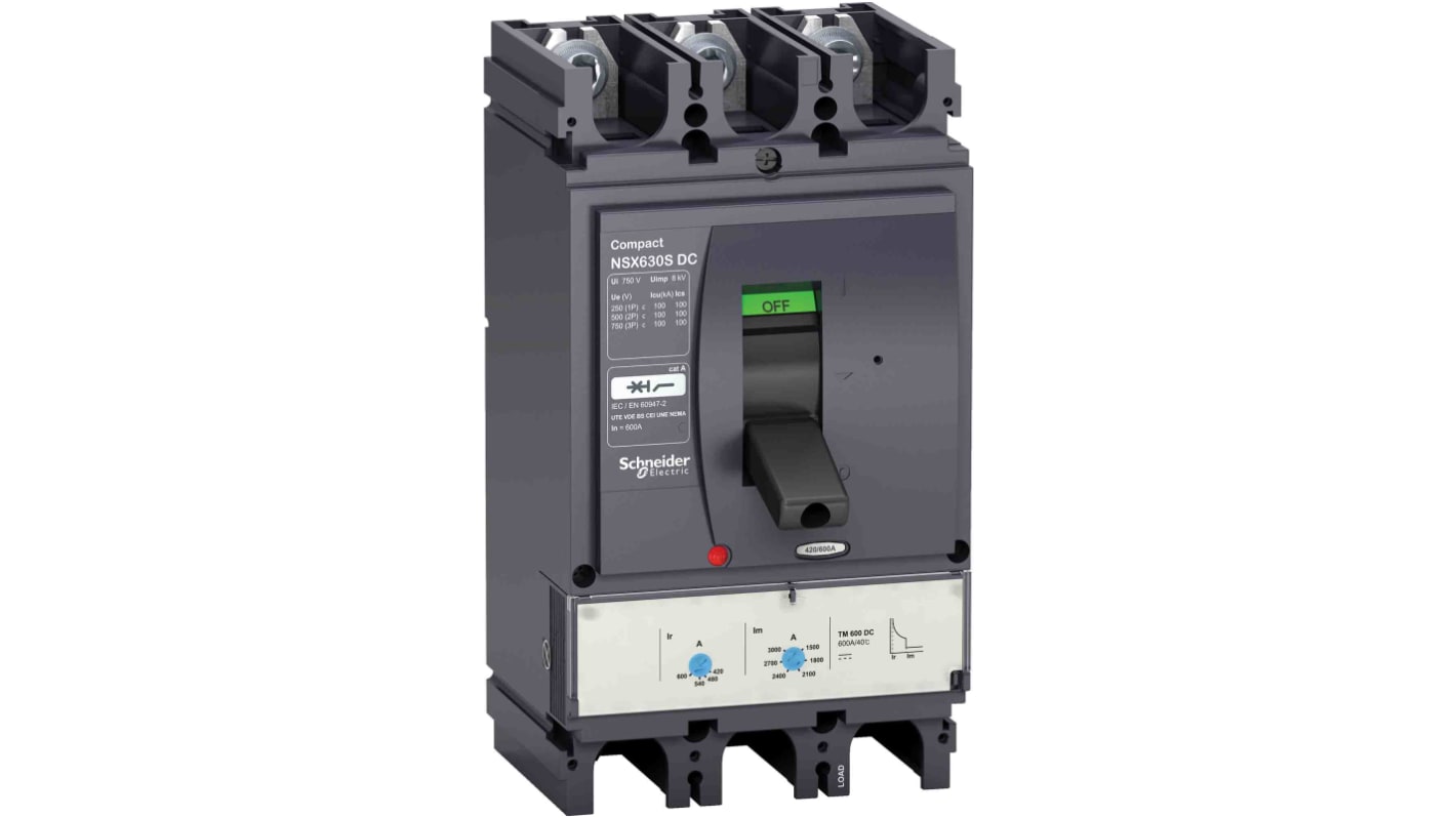 Interruttore magnetotermico scatolato Schneider Electric, 3 poli, 600A, montaggio fisso, grado di protezione IP40.