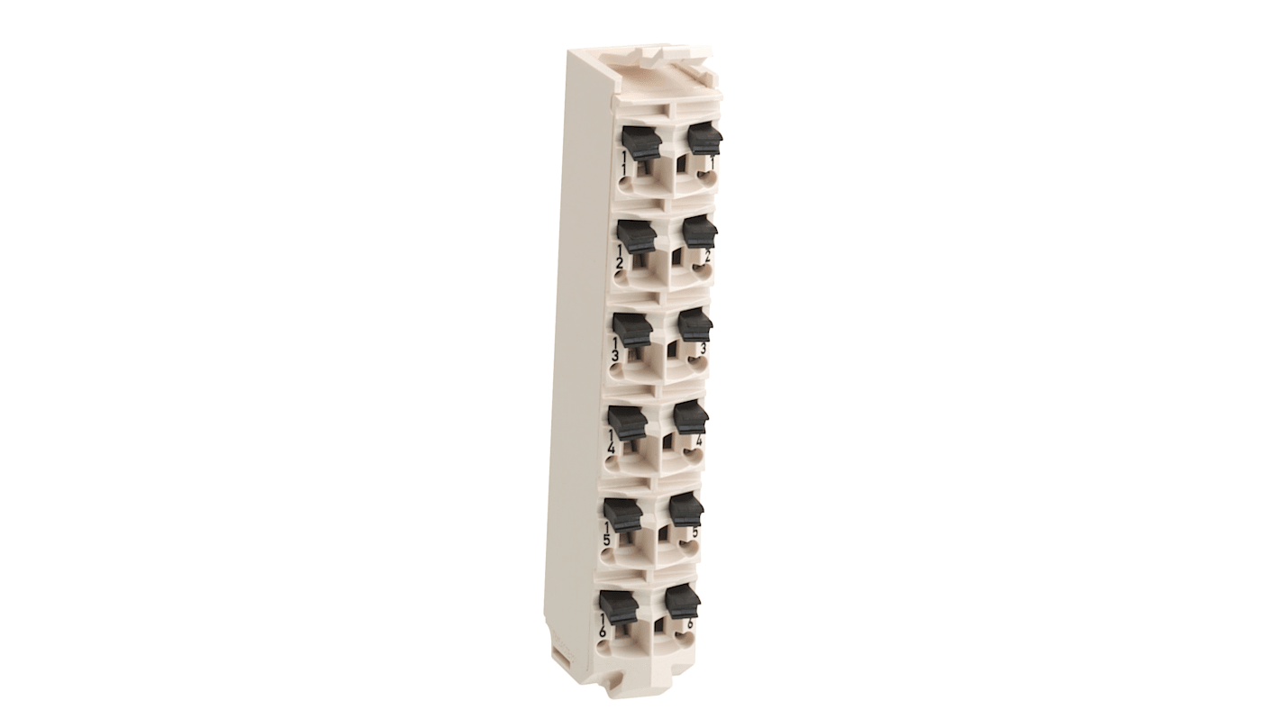 Modulo I/O discreto Schneider Electric TM5ACTB16, morsettiera 24 V c.c. con 16 contatti, colore bianco, per collegamenti sicuri.