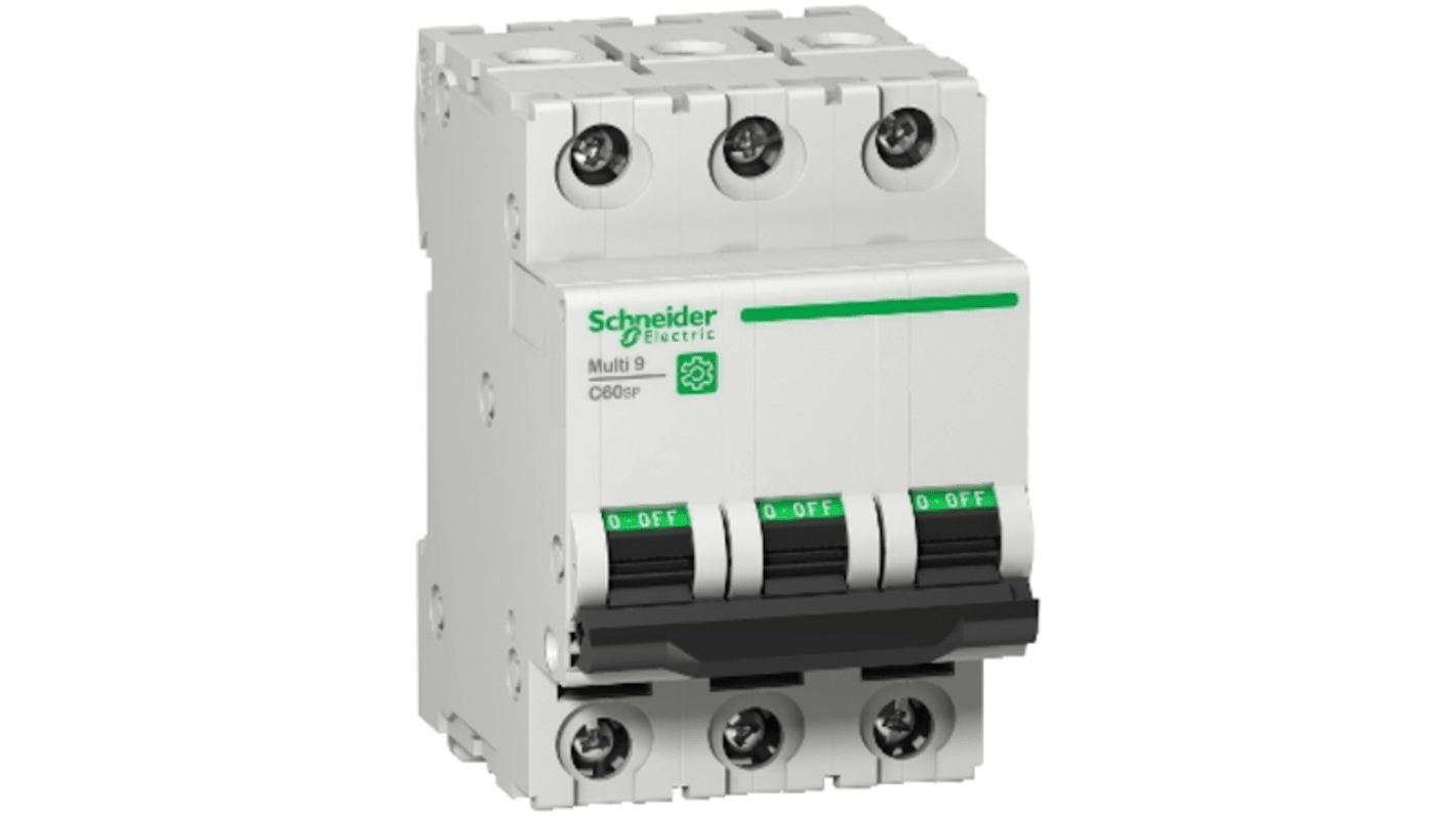 Interruttore magnetotermico Schneider Electric, 3 poli, 63 A, tipo C, montaggio su guida DIN, dimensioni 81x54x72 mm.