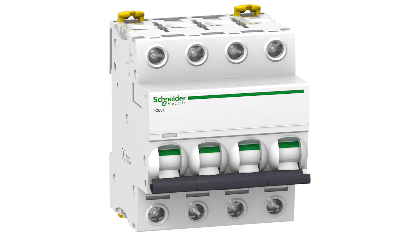 Interruttore magnetotermico Schneider Electric A9F94463 4P 63A 15 kA, Tipo C - Sicurezza e efficienza per distribuzione alimentazione industriale.