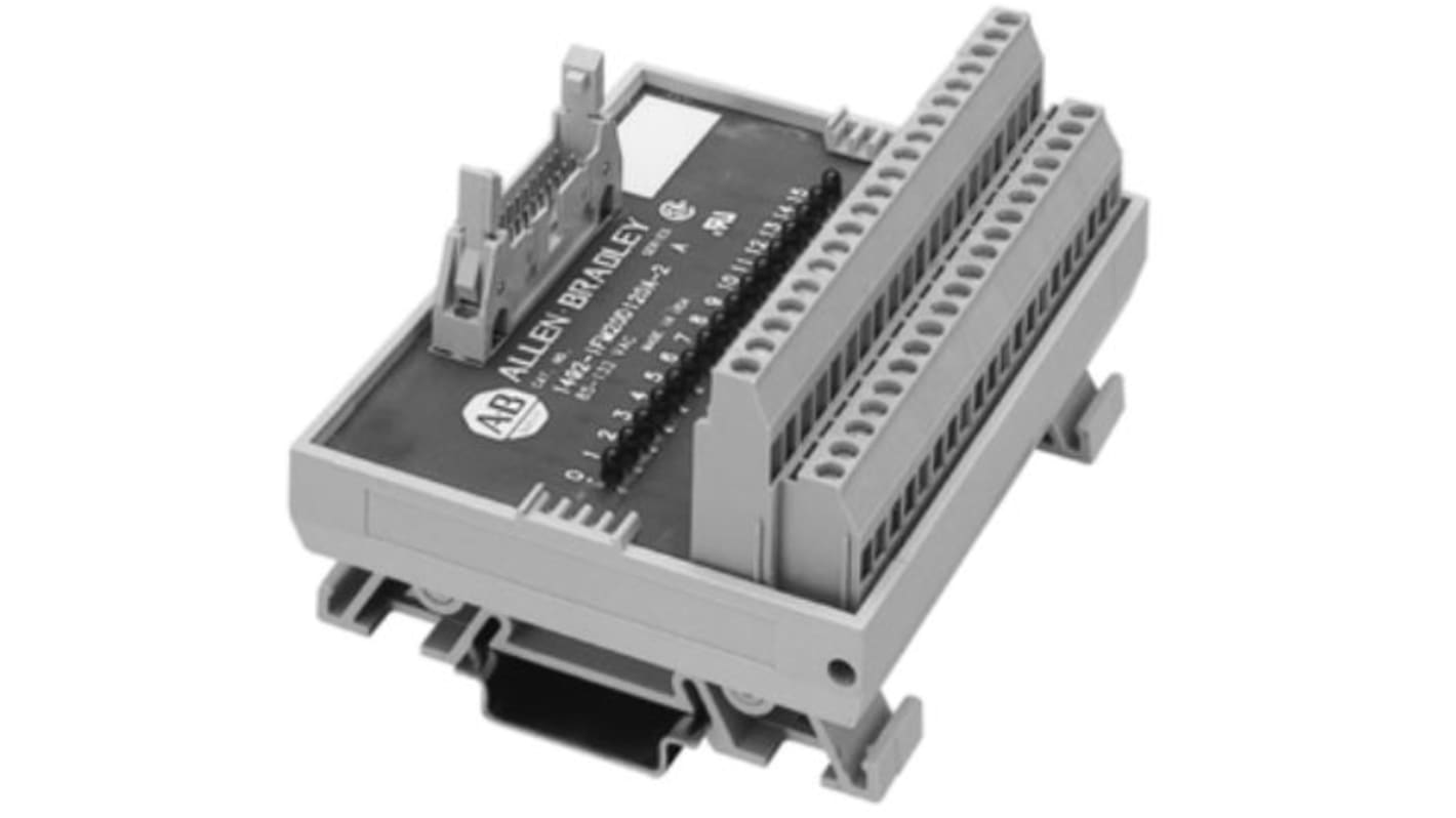 Modulo di interfaccia Allen Bradley 1492-IFM20D240A-2 per montaggio su guida DIN, 20 poli, con morsetto a molla e certificazione ATEX, UL e CSA.