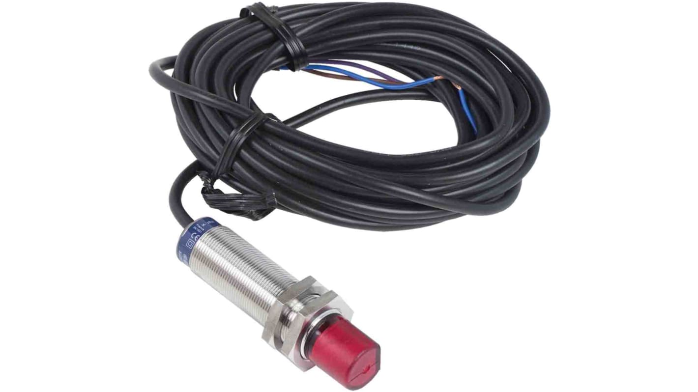 Sensore fotoelettrico Telemecanique Sensors XU2N18KP9AAL5T, cilindrico M18, rilevamento fino a 15 m, uscita programmabile, IP67.