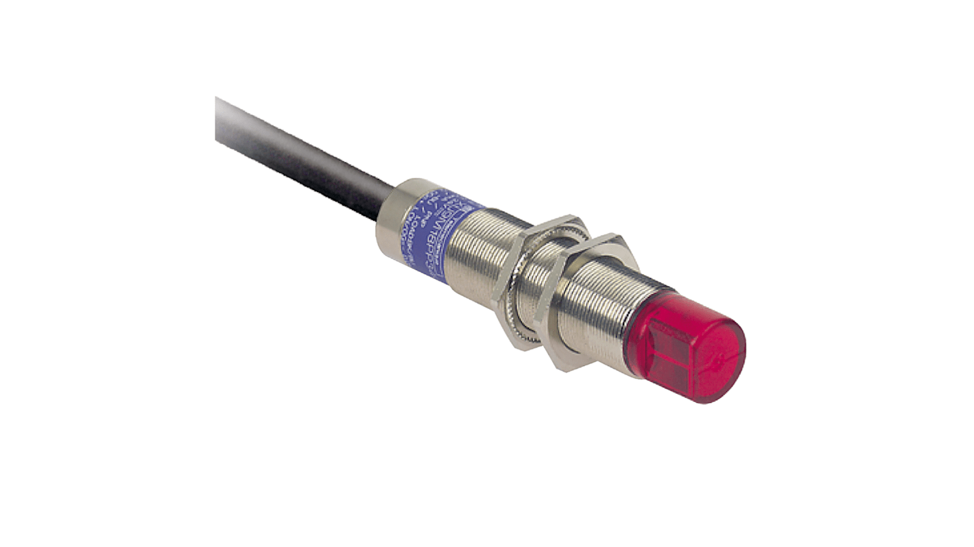 Sensore fotoelettrico a diffusione Telemecanique Sensors XU8M18MA230W, cilindrico M18, rilevamento 120 mm, uscita a stato solido, IP67.
