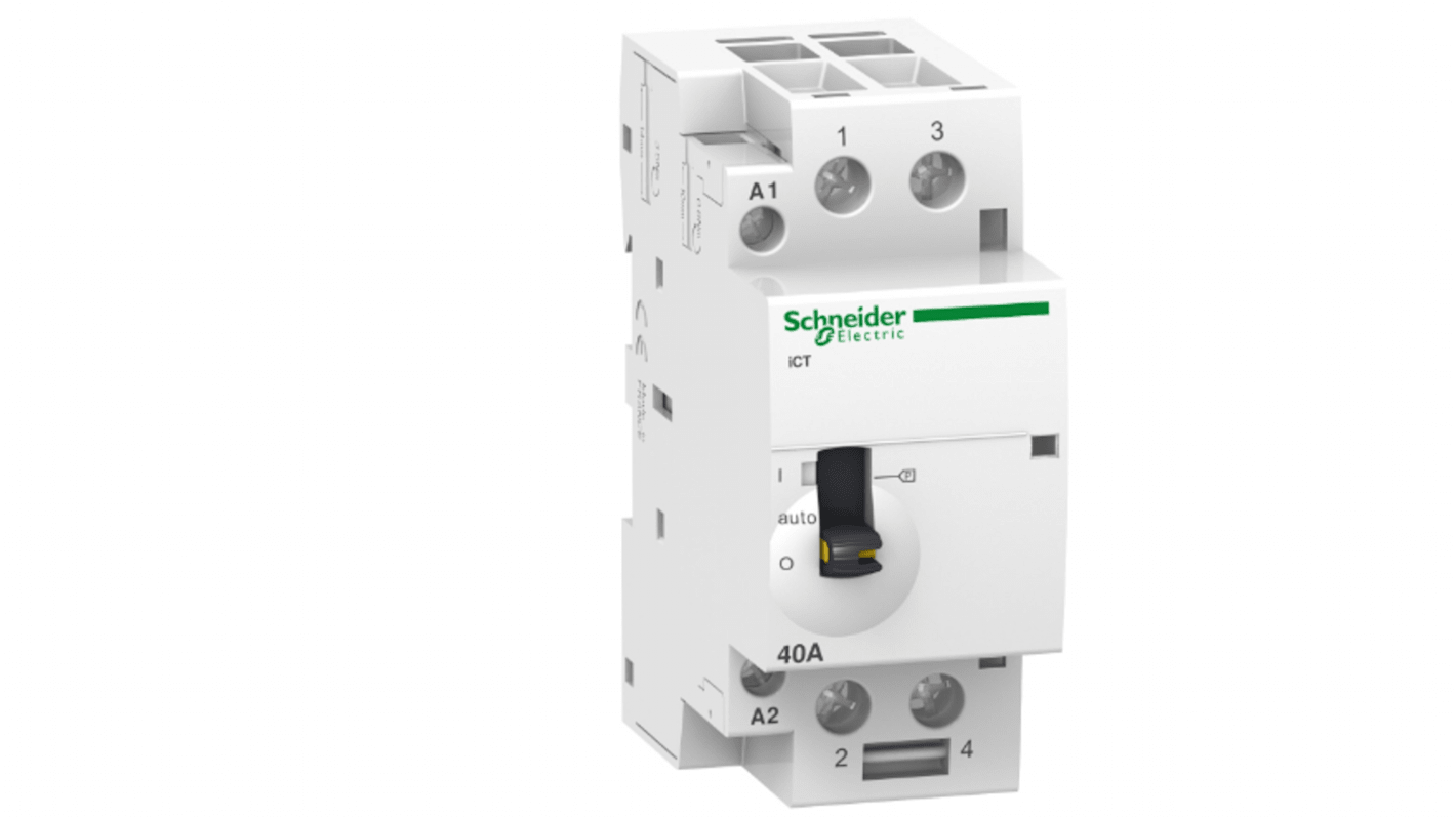 Contattore Schneider Electric A9C21862, 2 poli, 2 contatti NA, 63 A, per applicazioni industriali e sistemi di controllo.