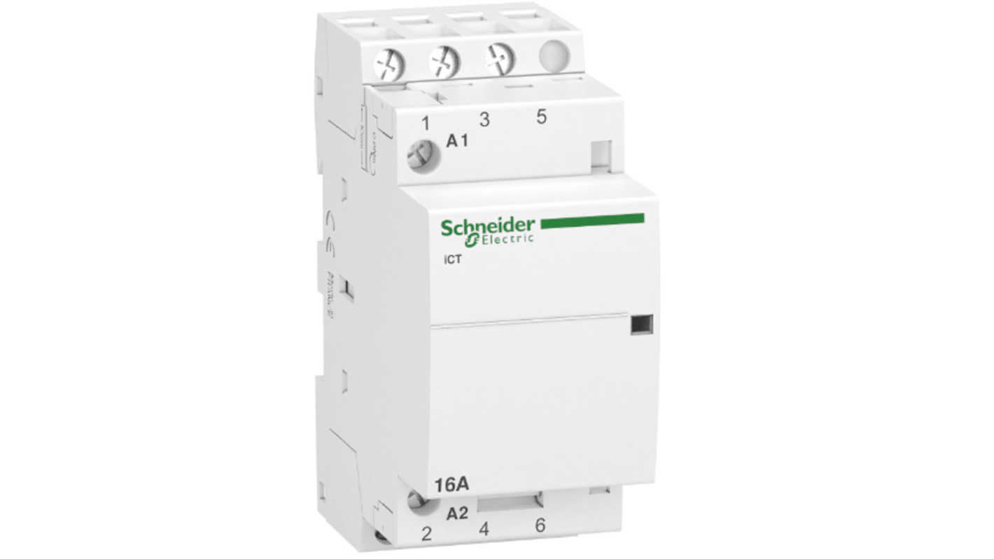 Contattore Schneider Electric A9C22813, 3 poli, 3 contatti NA, 16 A, 400 VAC, per circuiti di controllo e illuminazione.