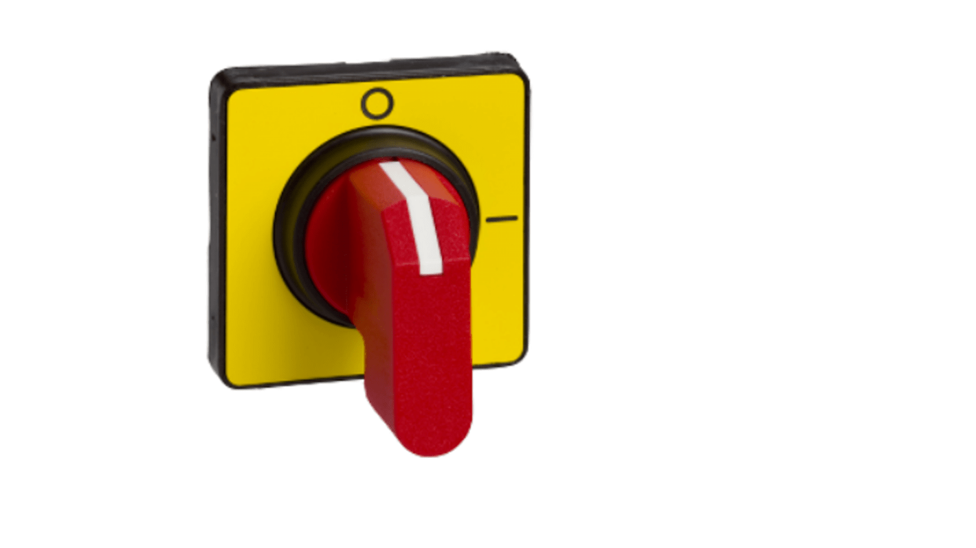 Manopola rotante Schneider Electric KCE1LZ per interruttori TeSys Vario VN12, VN20 - V02, V2. Rosso, 45mm, IP65. Conformità Green Premium.