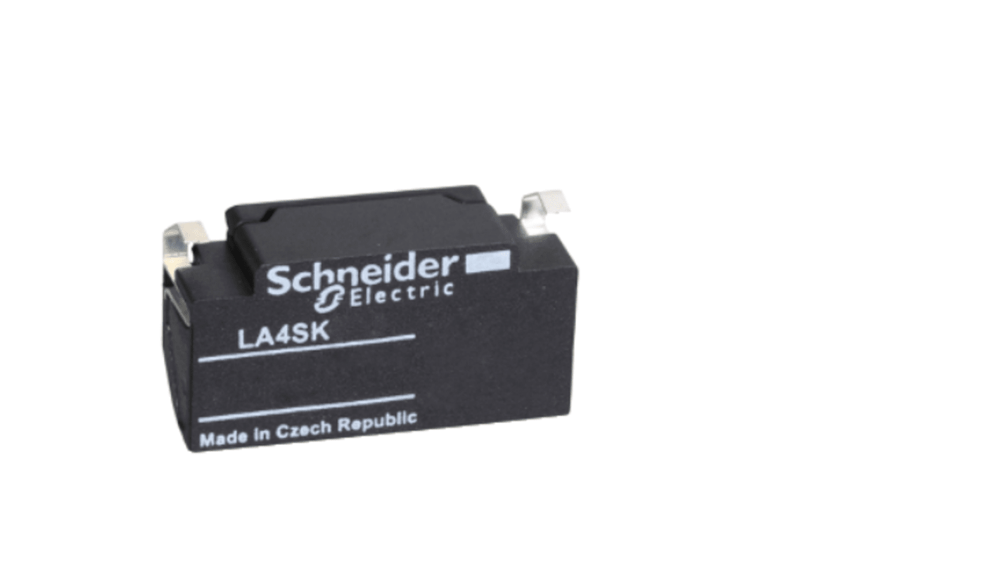 Diodo soppressore Schneider Electric LA4SKE1E per mini contattori e relè, montaggio senza utensili, limita tensione a 2 UC max.
