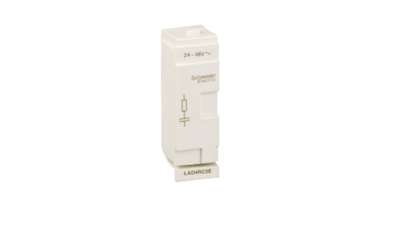 Schneider Electric LAD4RC3E, modulo soppressore per contattori TeSys, montaggio a clip, tensione 24-48V c.a., protezione RC.