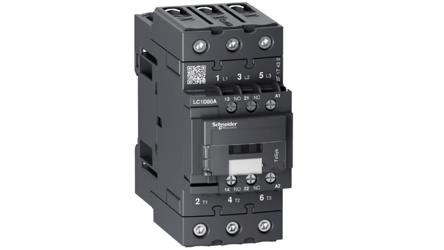 Contattore Schneider Electric LC1D80AP7, 3 poli, 3 contatti NA, corrente 66 A, tensione bobina 230 V, per controllo motori.