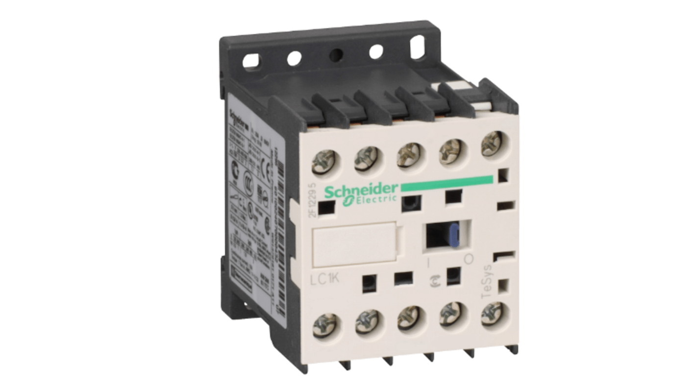 Contattore Schneider Electric LC1K09008U7, 4 poli, 2 NO + 2 NC, per carico non induttivo fino a 20 A e 690 V, montaggio su guida DIN, larghezza 45 mm.