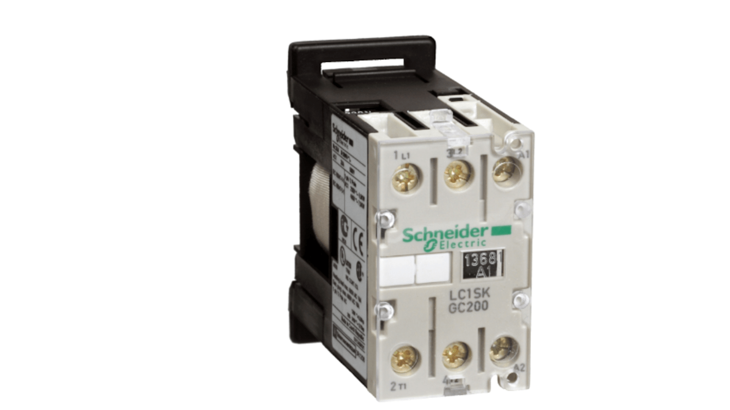 Contattore Schneider Electric LC1SKGC200P7, 2 poli, 2 NA, 5 A, bobina 230 V, per carichi non induttivi fino a 20 A.