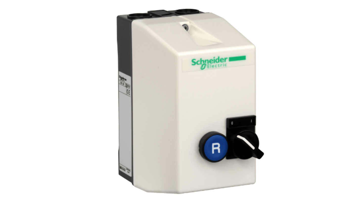 Starter DOL manuale Schneider Electric LE1D09P7A13, 3 fasi, 5,5 kW, 230 V, IP65, con pulsanti di avvio e arresto.