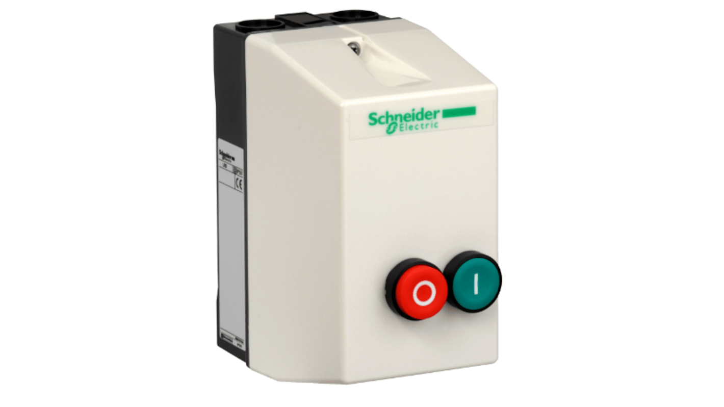 Starter DOL manuale Schneider Electric LE1D12U7 per motori 3 fasi, potenza 7,5 kW, corrente 12 A, montaggio superficiale.