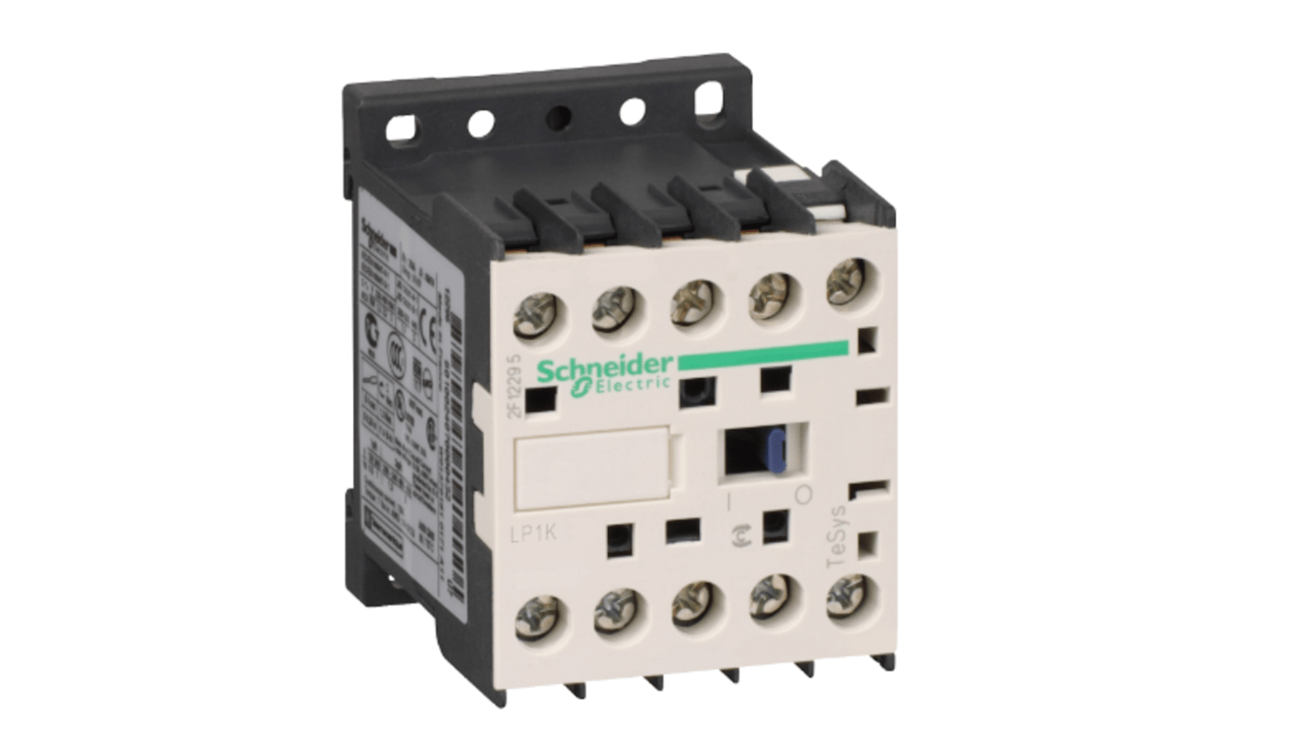 Contattore Schneider Electric LP1K0601BD3, 3 poli, 3 contatti NA, 6 A, montaggio su guida DIN, dimensioni 45 mm.