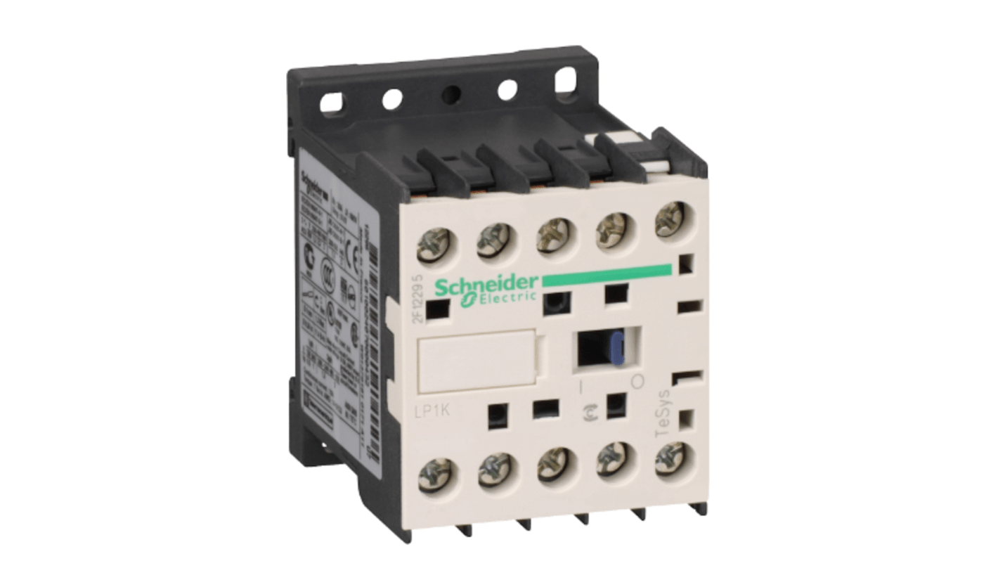 Contattore Schneider Electric LP1K0910ED, 3 poli, 3 contatti NA, 9 A, 48 V, montaggio su guida DIN, dimensioni 45 mm.